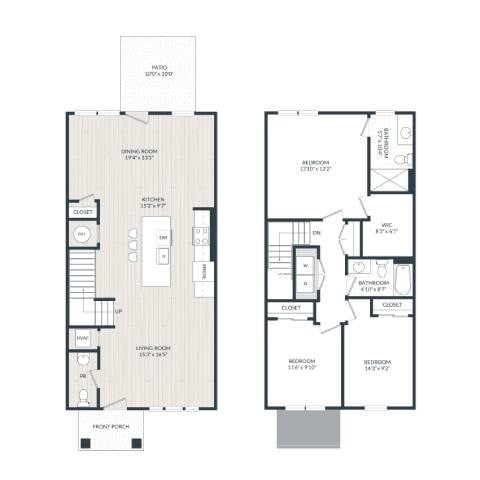 Floor plan for 3 beds, 2.5 baths, 1620 sqft