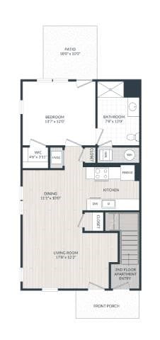Floor plan for 1 bed, 1 bath, 910 sqft