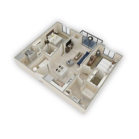 Floor plan for 2 beds, 2 baths, 1051 sqft
