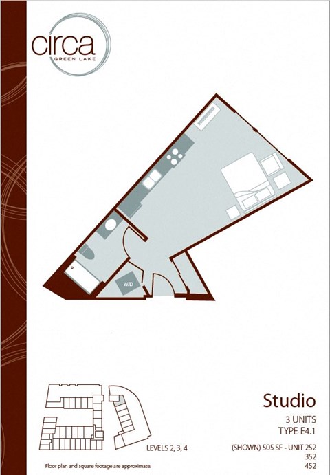 Floor plan for studio, 1 bath, 566 sqft