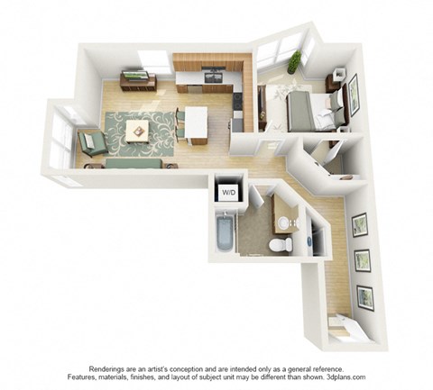 Floor plan for 1 bed, 1 bath, 816 sqft