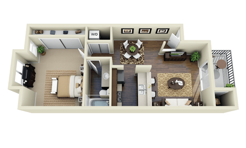 Floor plan for 1 bed, 1 bath, 754 sqft