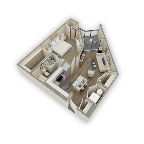 Floor plan for 1 bed, 1 bath, 726 sqft