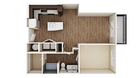 Floor plan for 1 bed, 1 bath, 748 sqft