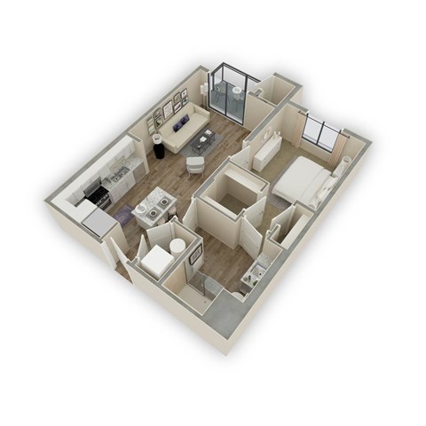 Floor plan for 1 bed, 1 bath, 732 sqft