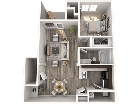 Floor plan for 1 bed, 1 bath, 881 sqft