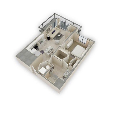 Floor plan for 1 bed, 1 bath, 765 sqft