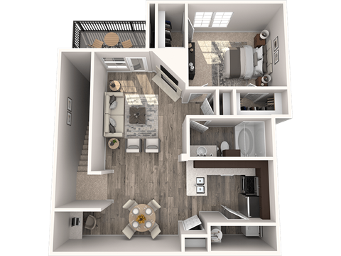 Floor plan for 1 bed, 1 bath, 939 sqft