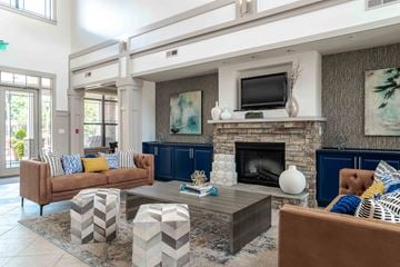 Charlotte apartment for rent - A living room with a fireplace and a television on the wall.