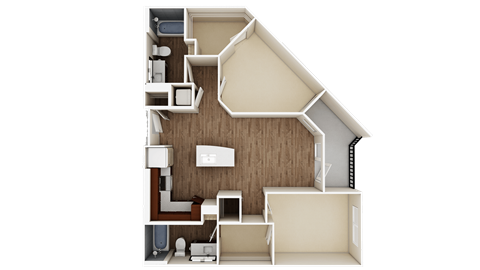 Floor plan for 2 beds, 2 baths, 961 sqft