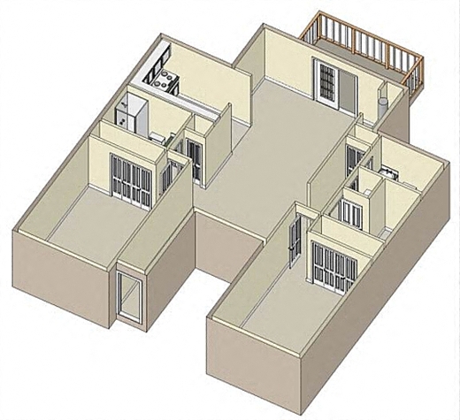 Floor plan for 2 beds, 2 baths, 1238 sqft