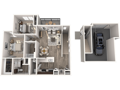 Floor plan for 2 beds, 2 baths, 1018 sqft