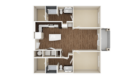 Floor plan for 2 beds, 2 baths, 1021 sqft