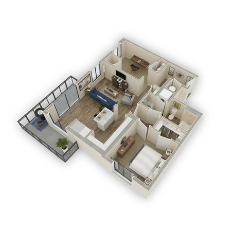 Floor plan for 1 bed, 1 bath, 964 sqft
