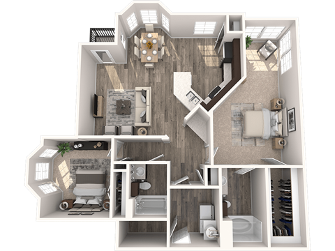 Floor plan for 2 beds, 2 baths, 1269 sqft