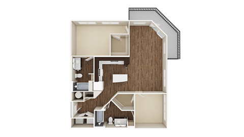 Floor plan for 2 beds, 2 baths, 1135 sqft