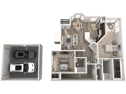Floor plan for 2 beds, 2 baths, 1326 sqft