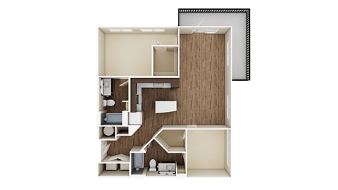 Floor plan for 2 beds, 2 baths, 1149 sqft