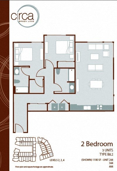 Floor plan for 2 beds, 2 baths, 1199 sqft