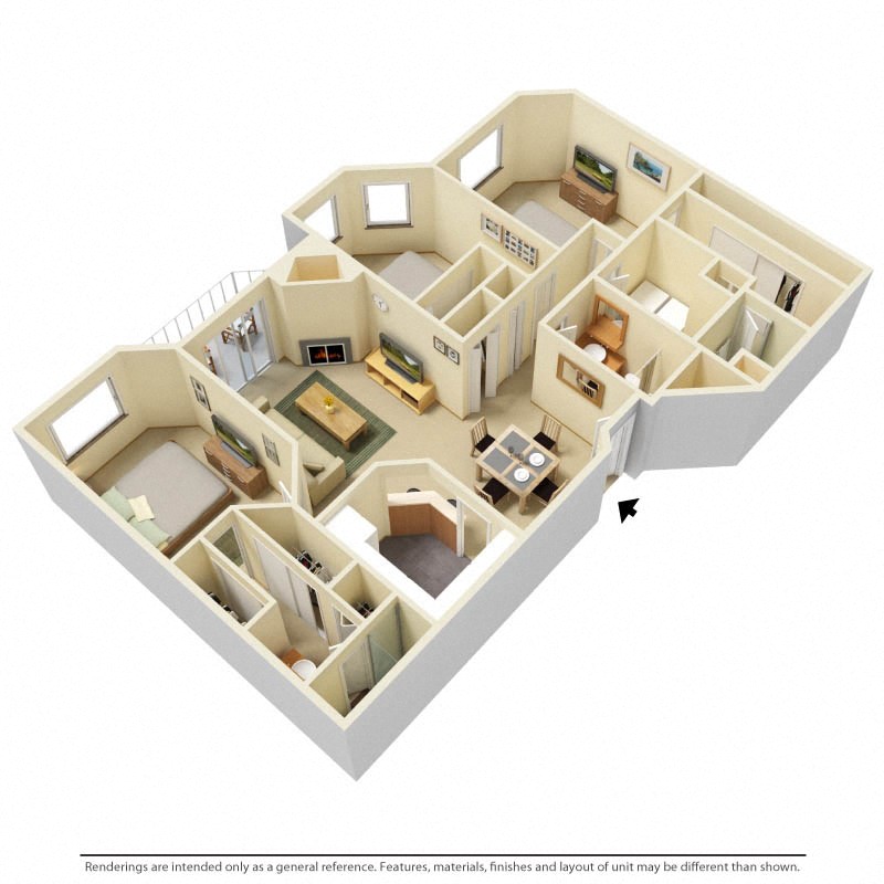 Floor plan for 3 beds, 3 baths, 1521 sqft