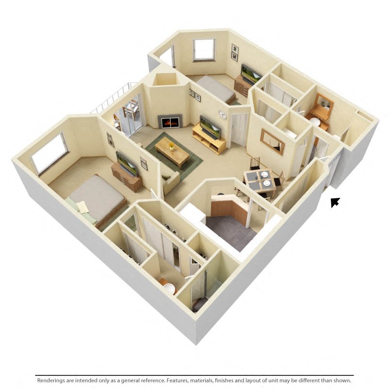 Floor plan for 2 beds, 2 baths, 1094 sqft