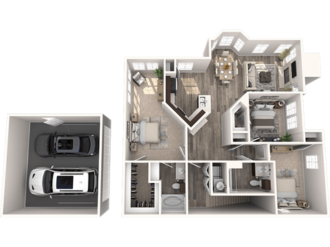 Floor plan for 3 beds, 2 baths, 1441 sqft