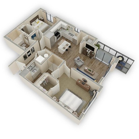 Floor plan for 2 beds, 2 baths, 1086 sqft