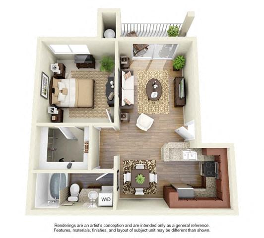 Floor plan for 1 bed, 1 bath, 700 sqft