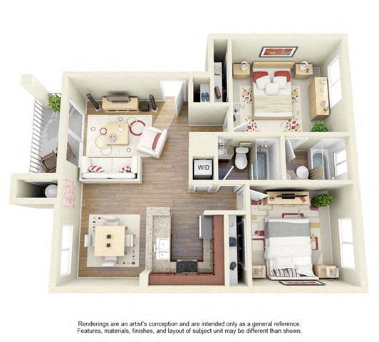 Floor plan for 2 beds, 2 baths, 900 sqft
