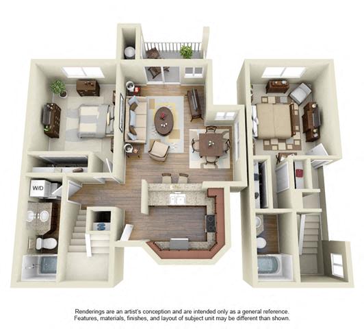 Floor plan for 2 beds, 2 baths, 1020 sqft