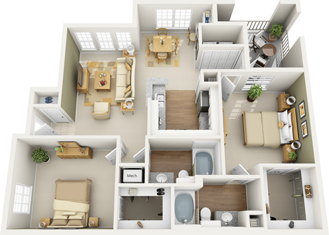 Floor plan for 2 beds, 2 baths, 1104 sqft