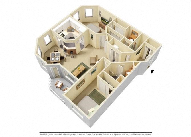 Floor plan for 2 beds, 2 baths, 1114 sqft