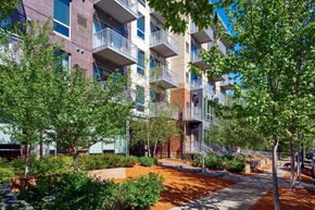 Minneapolis apartment for rent - an apartment building with trees and a sidewalk
