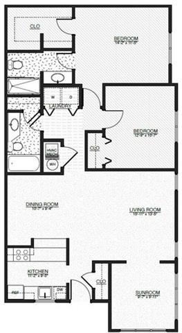 Floor plan for 2 beds, 2 baths, 1191 sqft