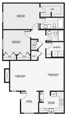 Floor plan for 2 beds, 2 baths, 1320 sqft