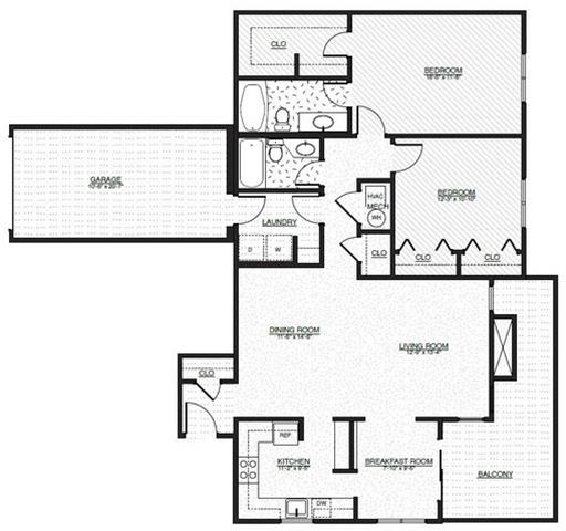 Floor plan for 2 beds, 2 baths, 1320 sqft