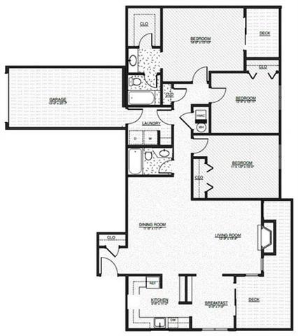 Floor plan for 3 beds, 2 baths, 1512 sqft
