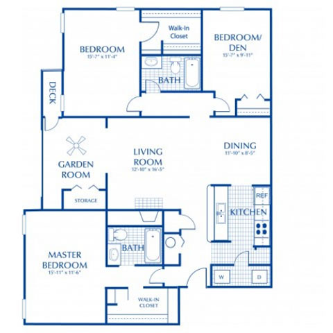Floor plan for 3 beds, 2 baths, 1541 sqft
