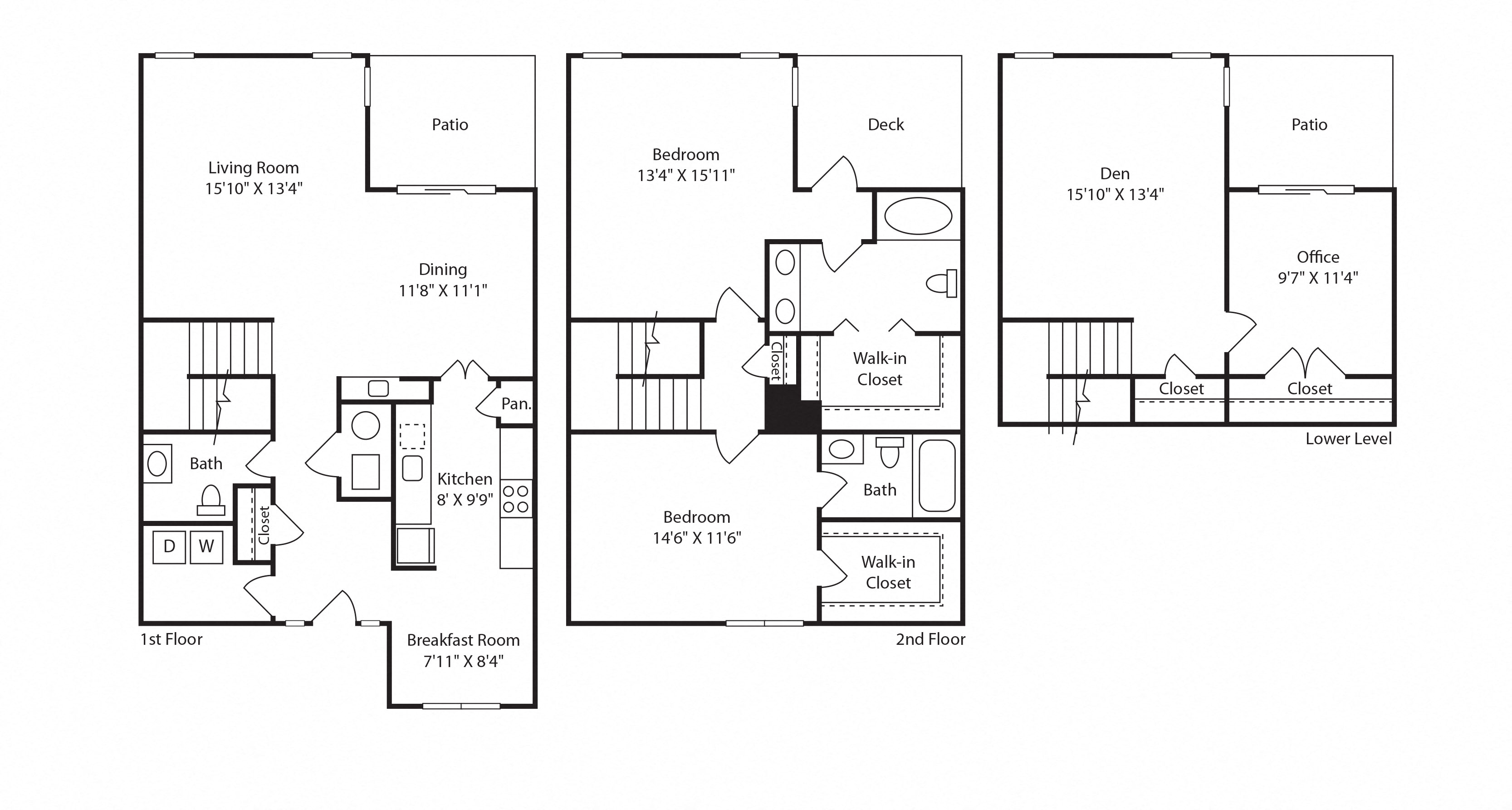 Floor plan for 3 beds, 2.5 baths, 1850 sqft