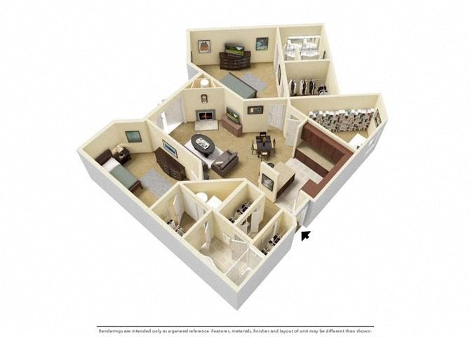 Floor plan for 2 beds, 2 baths, 1248 sqft