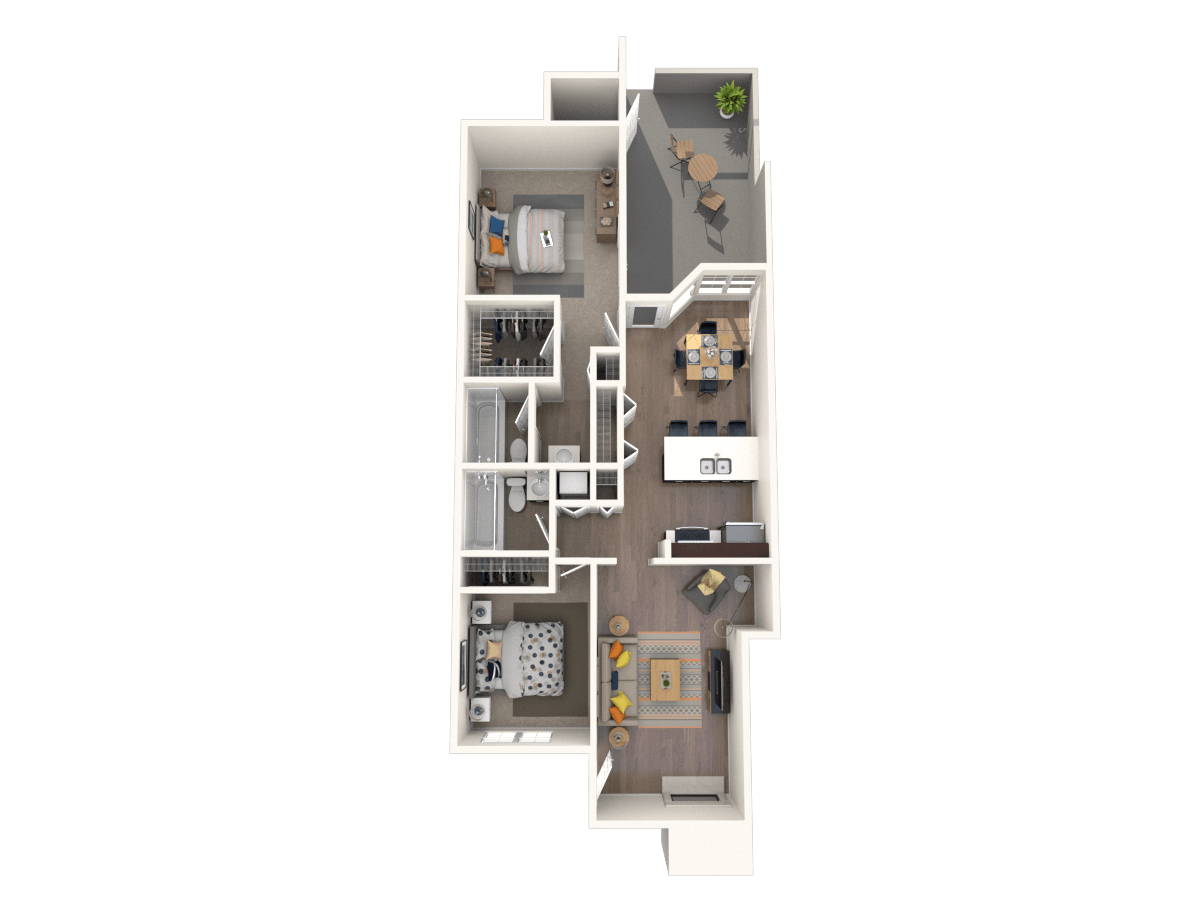 Floor plan for 2 beds, 2 baths, 960 sqft