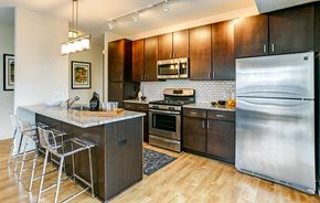Minneapolis apartment for rent - a kitchen with stainless steel appliances and a counter top