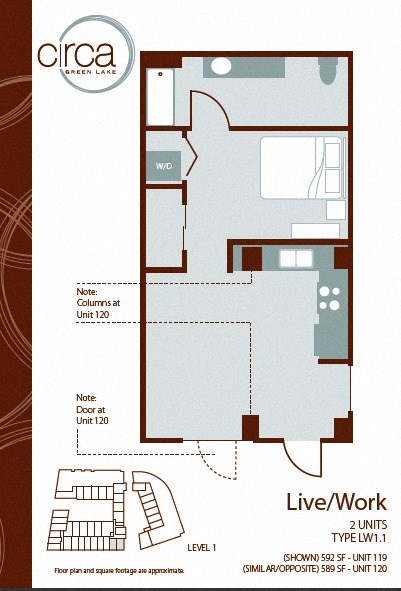 Floor plan for studio, 1 bath, 592 sqft