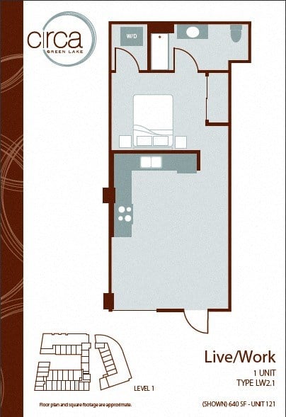 Floor plan for studio, 1 bath, 618 sqft