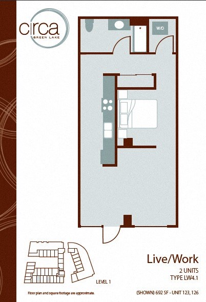 Floor plan for studio, 1 bath, 692 sqft