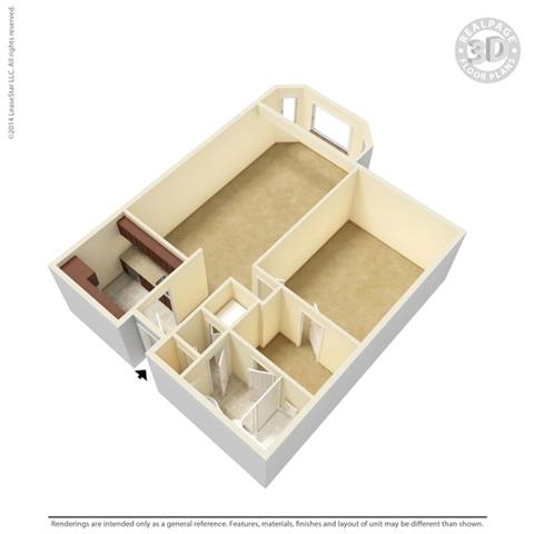 Floor plan for 1 bed, 1 bath, 790 sqft