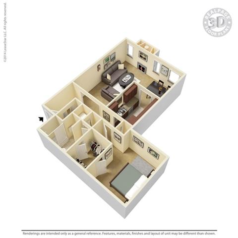 Floor plan for 1 bed, 1 bath, 900 sqft