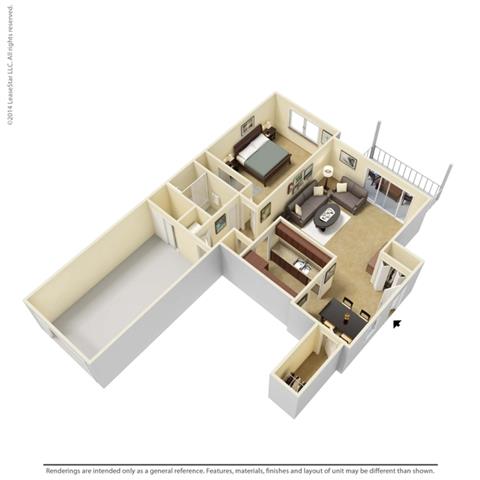 Floor plan for 1 bed, 1 bath, 800 sqft