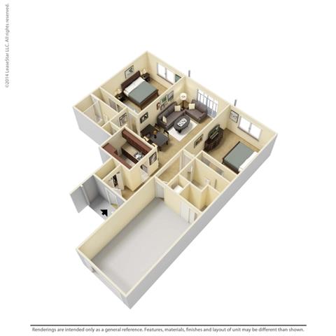 Floor plan for 2 beds, 2 baths, 1020 sqft