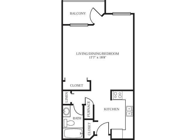 Floor plan for studio, 1 bath, 540 sqft